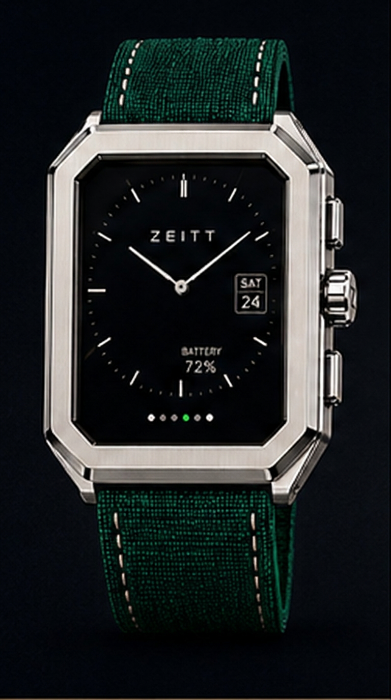 ZEITT watch fitted with the Racing Green Fabric strap
