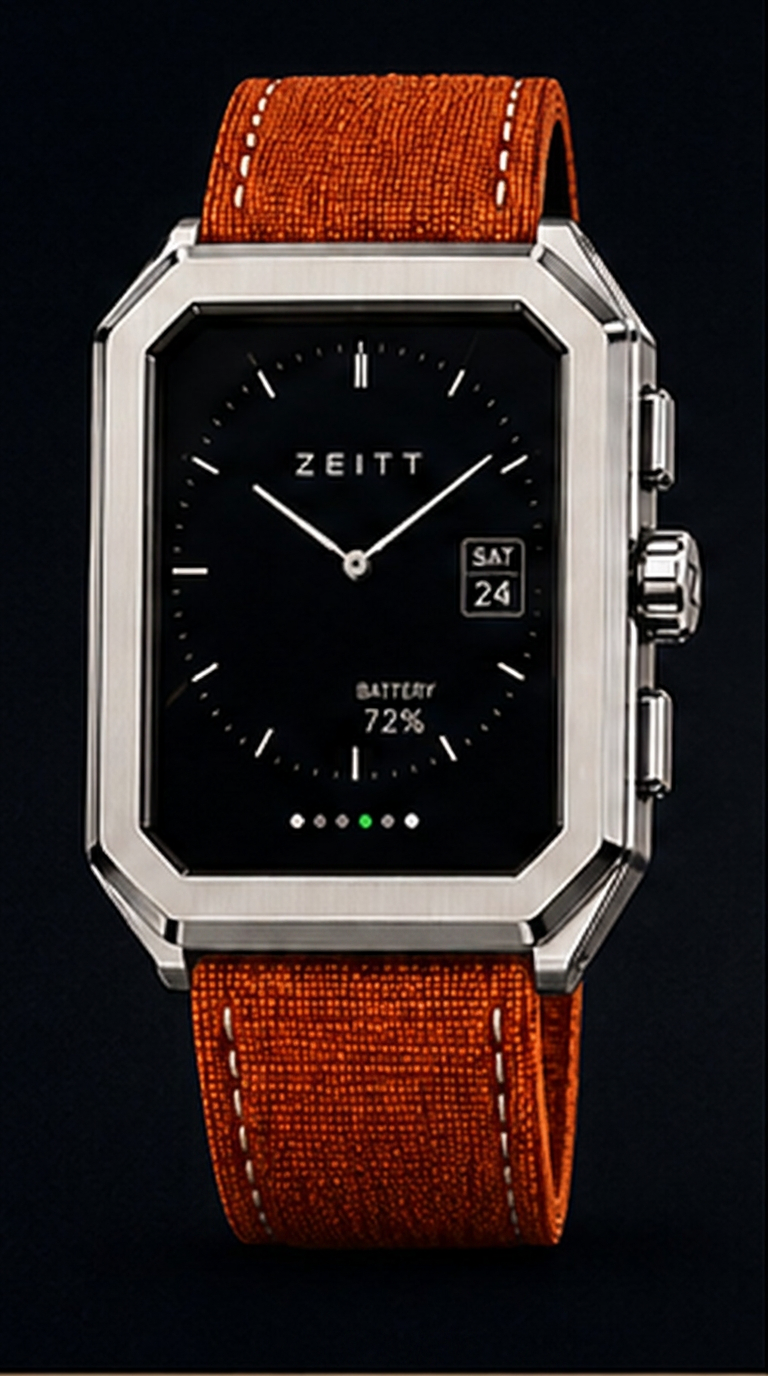 ZEITT watch fitted with the Signal Orange Fabric strap