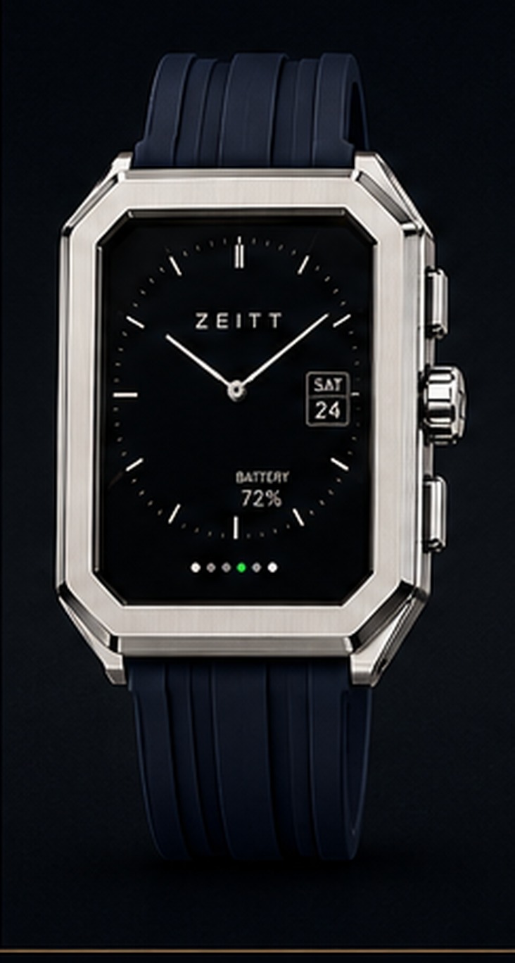 ZEITT watch fitted with the Navy Rubber strap